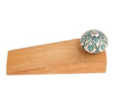 2 Pieces Sea Green Flower Ceramic Wooden Door Stopper